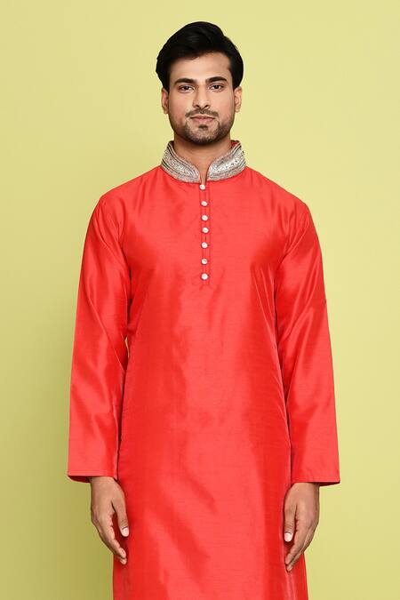 Buy Arihant Rai Sinha Red Cotton, Rayon Beads, Stones Embroidered Collar Straight Kurta With Pant Online at Aza Fashions Buy_Arihant Rai Sinha_Red Cotton, Rayon Beads, Stones Embroidered Collar Straight Kurta With Pant _Online_at_Aza_Fashions