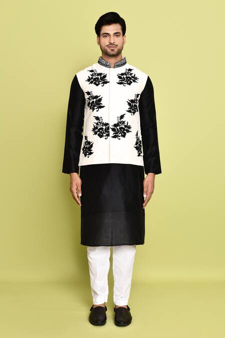 Arihant Rai Sinha_Black Cotton, Silk Embroidery Nehru Jacket And Kurta Set _at_Aza_Fashions