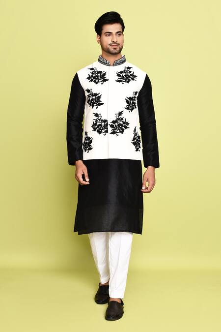 Buy_Arihant Rai Sinha_Black Cotton, Silk Embroidery Nehru Jacket And Kurta Set 