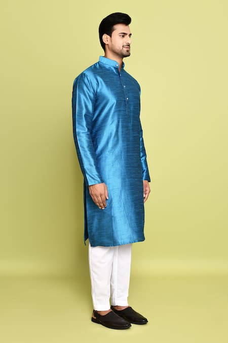 Arihant Rai Sinha_Blue Cotton, Silk Solid Kurta With Pant_at_Aza_Fashions