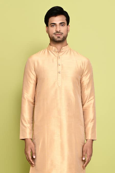 Buy_Arihant Rai Sinha_Gold Cotton, Silk Straight Solid Kurta With Pant _Online_at_Aza_Fashions
