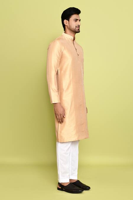 Arihant Rai Sinha_Gold Cotton, Silk Straight Solid Kurta With Pant _at_Aza_Fashions