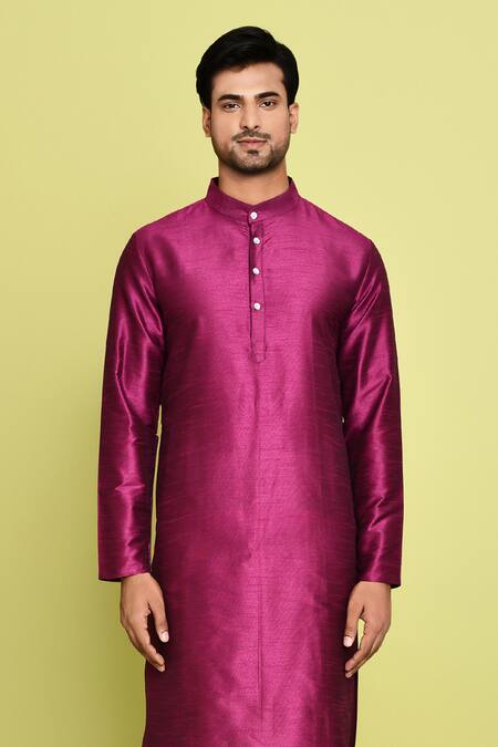 Buy_Arihant Rai Sinha_Purple Cotton, Silk Front Placket Solid Kurta With Pant _Online_at_Aza_Fashions