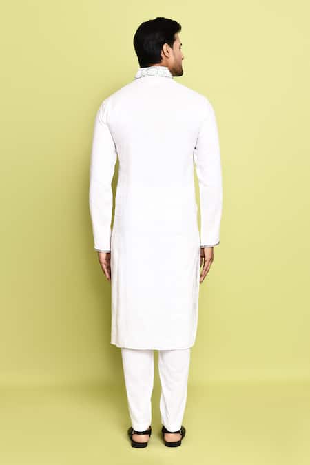 Shop_Arihant Rai Sinha_Off White Cotton Embroidery Neck Kurta With Pant _at_Aza_Fashions