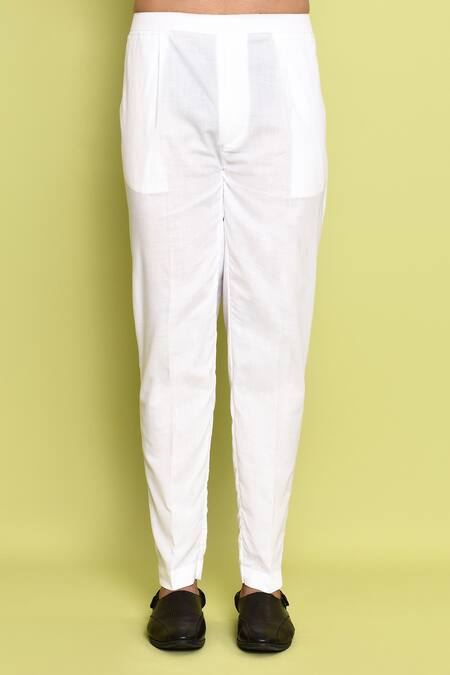 Arihant Rai Sinha_Off White Cotton Embroidery Neck Kurta With Pant _Online_at_Aza_Fashions