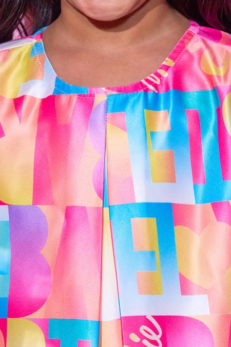 Shop_Lil Drama_Pink Satin, Polyester Barbie Print A-line Dress _Online_at_Aza_Fashions