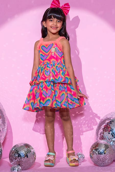 LIL DRAMA Barbie Heart Print Layered Shimmery Dress 