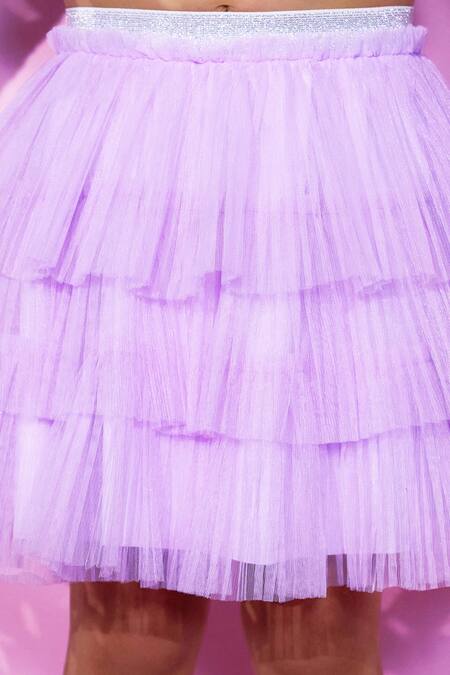 Lil Drama Purple Fur, Polyester Sequins, Embroidery Barbie Patch Jacket Tiered Skirt Set Online at Aza Fashions Lil Drama_Purple Fur, Polyester Sequins, Embroidery Barbie Patch Jacket Tiered Skirt Set _Online_at_Aza_Fashions