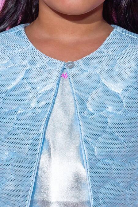 Buy_Lil Drama_Blue Polyester Embroidery Shimmery Heart Quilted Rockstar Jacket Skirt Set 