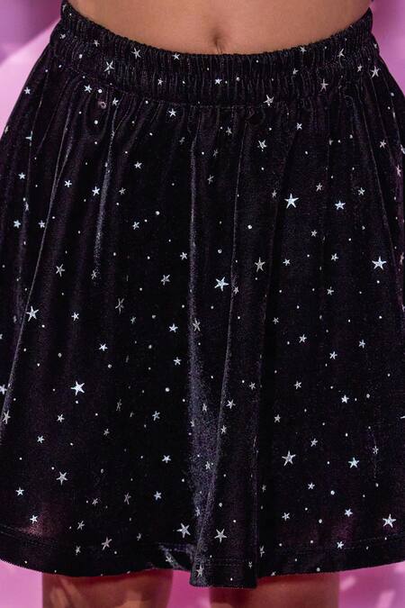 Lil Drama_Black Polyester Embroidery Heart Quilted Rockstar Jacket Skirt Set _Online_at_Aza_Fashions