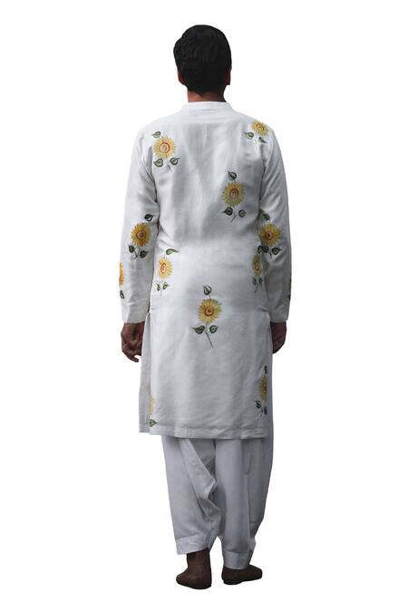 Buy Ankit V Kapoor Off White Denim, Cotton, Silk Alwar Hand Painted Sunflower Kurta And Set Online at Aza Fashions Buy_Ankit V Kapoor_Off White Denim, Cotton, Silk Alwar Hand Painted Sunflower Kurta And Set_Online_at_Aza_Fashions