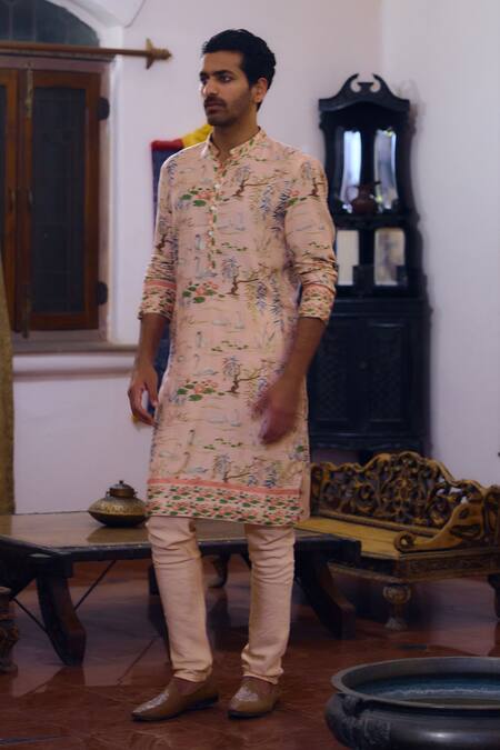 Buy Ankit V Kapoor Pink Cotton, Bamboo Embroidery Amer Mughal Garden Print Kurta And Churidar Set Online at Aza Fashions Buy_Ankit V Kapoor_Pink Cotton, Bamboo Embroidery Amer Mughal Garden Print Kurta And Churidar Set_Online_at_Aza_Fashions