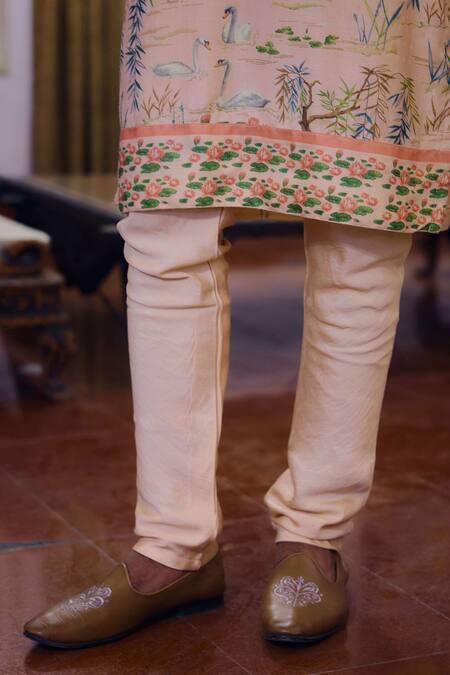 Shop Ankit V Kapoor Pink Cotton, Bamboo Embroidery Amer Mughal Garden Print Kurta And Churidar Set Online at Aza Fashions Shop_Ankit V Kapoor_Pink Cotton, Bamboo Embroidery Amer Mughal Garden Print Kurta And Churidar Set_Online_at_Aza_Fashions