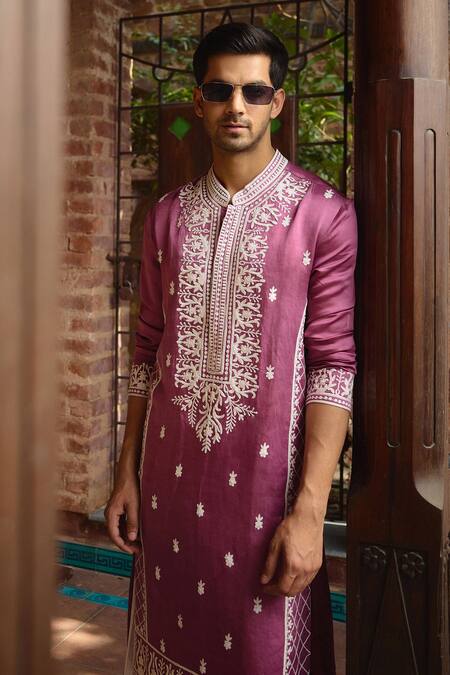 Buy_Ankit V Kapoor_Pink Viscose, Silk, Cotton Chittorgarh Kiran Dori Work Kurta And Salwar Set