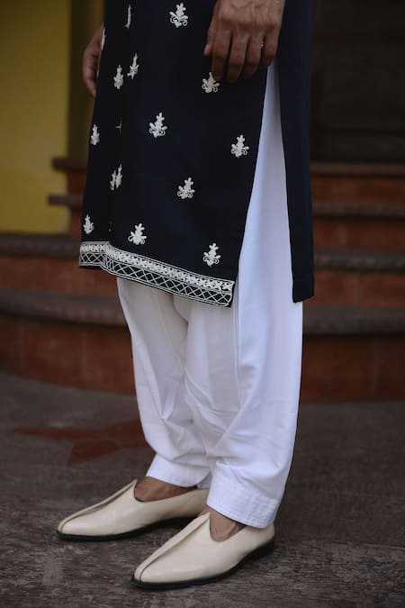 Buy_Ankit V Kapoor_Blue Viscose, Silk, Linen, Cotton Dhanbai Floral Thread Kurta And Salwar Set 