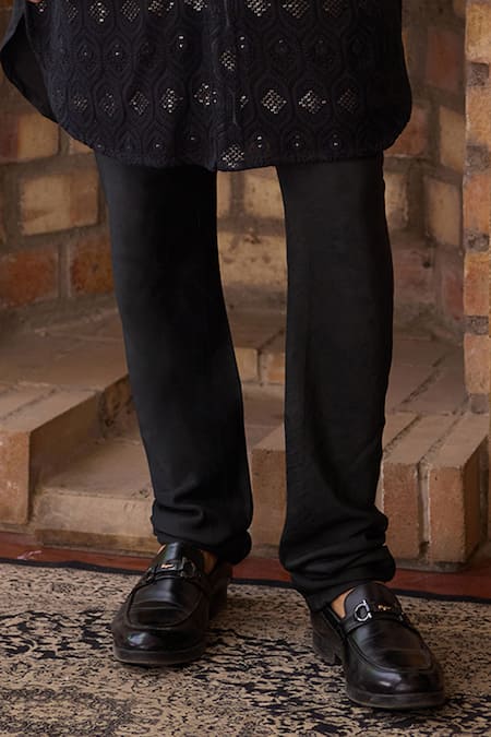 Shop_Ankit V Kapoor_Black Georgette, Cotton, Viscose Sequins, Gohar And Thread Kurta & Churidar Set_Online_at_Aza_Fashions