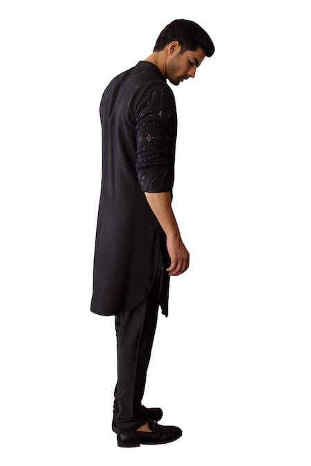 Buy_Ankit V Kapoor_Black Georgette, Cotton, Viscose Sequins, Gohar And Thread Kurta & Churidar Set