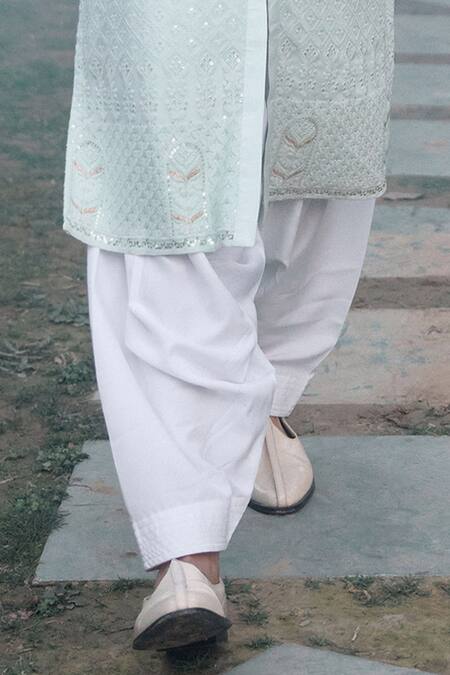 Ankit V Kapoor_Blue Cotton, Silk Sequins Hawa Mahal Embroidered Kurta And Salwar Set_Online_at_Aza_Fashions