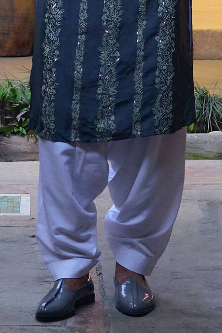 Shop_Ankit V Kapoor_Grey Silk, Cotton Sequins, Embroidery Jaisalmer Thread Kurta And Pant Set 