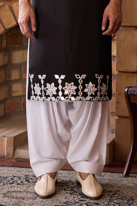 Buy_Ankit V Kapoor_Black Silk, Cotton Mirrors Juna Work Kurta And Salwar Set _Online_at_Aza_Fashions