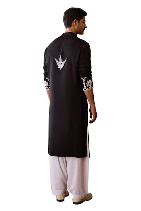 Buy_Ankit V Kapoor_Black Silk, Cotton Mirrors Juna Work Kurta And Salwar Set 