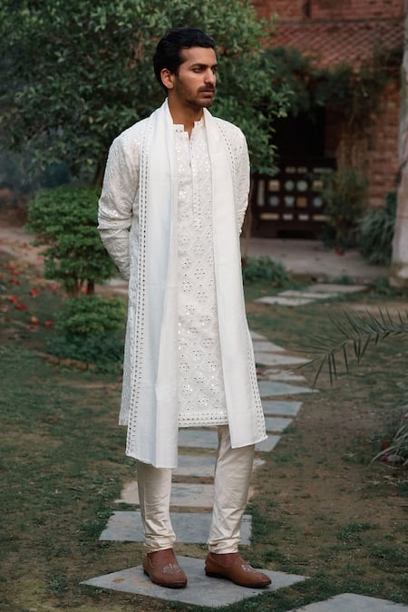Ankit V Kapoor Ivory Viscose Silk Georgette Embroidered Ranbir And Thread Kurta Salwar Set