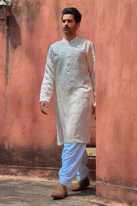 Buy Ankit V Kapoor Ivory Cotton, Viscose, Silk, Linen Roopangarh Paisley Thread Kurta And Salwar Set Online at Aza Fashions Buy_Ankit V Kapoor_Ivory Cotton, Viscose, Silk, Linen Roopangarh Paisley Thread Kurta And Salwar Set _Online_at_Aza_Fashions