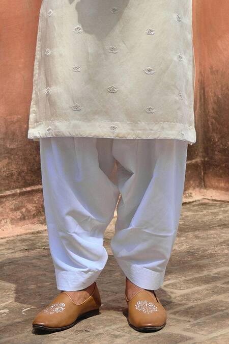 Ankit V Kapoor Ivory Cotton, Viscose, Silk, Linen Roopangarh Paisley Thread Kurta And Salwar Set at Aza Fashions Ankit V Kapoor_Ivory Cotton, Viscose, Silk, Linen Roopangarh Paisley Thread Kurta And Salwar Set _at_Aza_Fashions