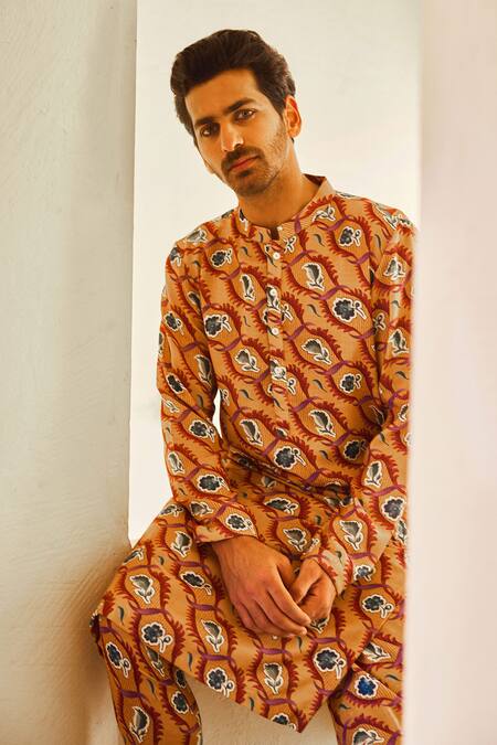 Buy Ankit V Kapoor Yellow Cotton, Bamboo Ujjayanta Mughal Garden Print Kurta And Churidar Set Online at Aza Fashions Buy_Ankit V Kapoor_Yellow Cotton, Bamboo Ujjayanta Mughal Garden Print Kurta And Churidar Set_Online_at_Aza_Fashions