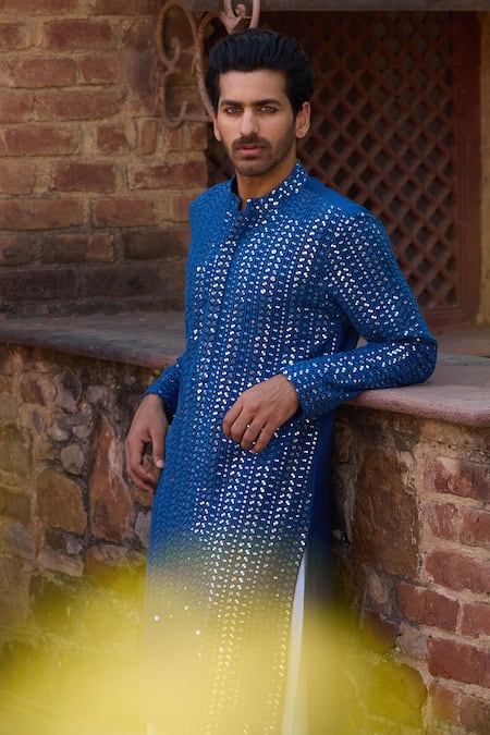 Ankit V Kapoor Blue Georgette, Viscose, Cotton Mirrors Umaid Embroidered Kurta Salwar Set Online at Aza Fashions Ankit V Kapoor_Blue Georgette, Viscose, Cotton Mirrors Umaid Embroidered Kurta Salwar Set _Online_at_Aza_Fashions
