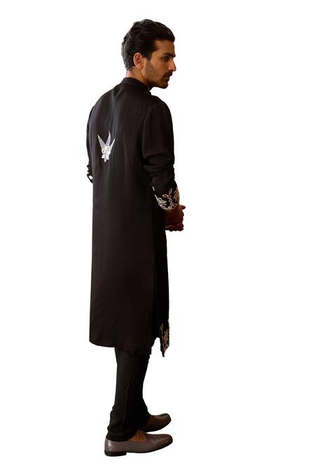 Ankit V Kapoor_Black Viscose, Silk, Cotton Mirrors Juna Embroidered Kurta And Churidar Set _at_Aza_Fashions