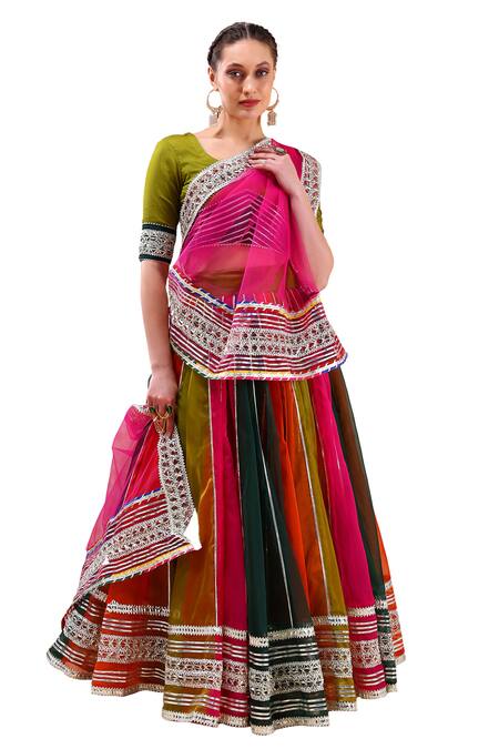 Pomcha Jaipur Multi Color Organza Gota Patti Asymmetric Embellished Lehenga Set at Aza Fashions Pomcha Jaipur_Multi Color Organza Gota Patti Asymmetric Embellished Lehenga Set _at_Aza_Fashions