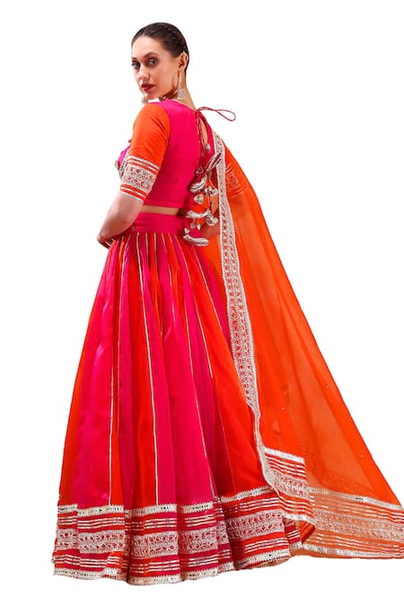 Pomcha Jaipur Pink Organza Gota Patti Sweetheart Neck Colorblock Embellished Lehenga Set Online at Aza Fashions Pomcha Jaipur_Pink Organza Gota Patti Sweetheart Neck Colorblock Embellished Lehenga Set _Online_at_Aza_Fashions