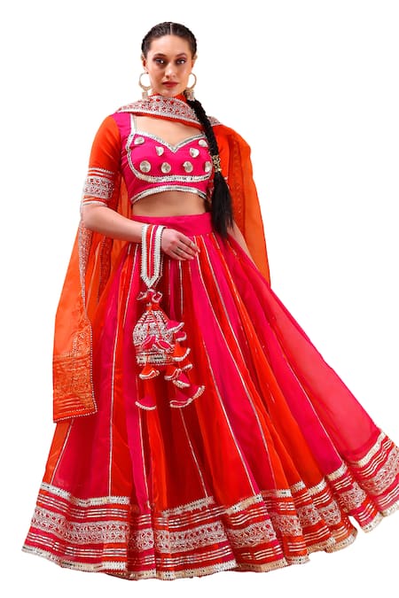 Buy Pomcha Jaipur Pink Organza Gota Patti Sweetheart Neck Colorblock Embellished Lehenga Set Online at Aza Fashions Buy_Pomcha Jaipur_Pink Organza Gota Patti Sweetheart Neck Colorblock Embellished Lehenga Set _Online_at_Aza_Fashions