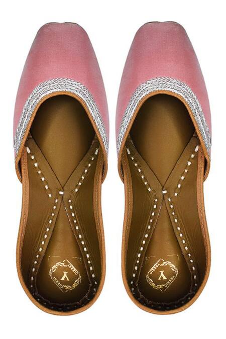 Shop_Yassio_Pink Aisha Thread Embroidered Juttis _Online_at_Aza_Fashions