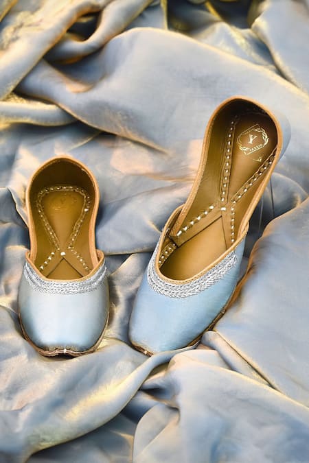 Shop_Yassio_Grey Candy Embroidered Juttis _at_Aza_Fashions
