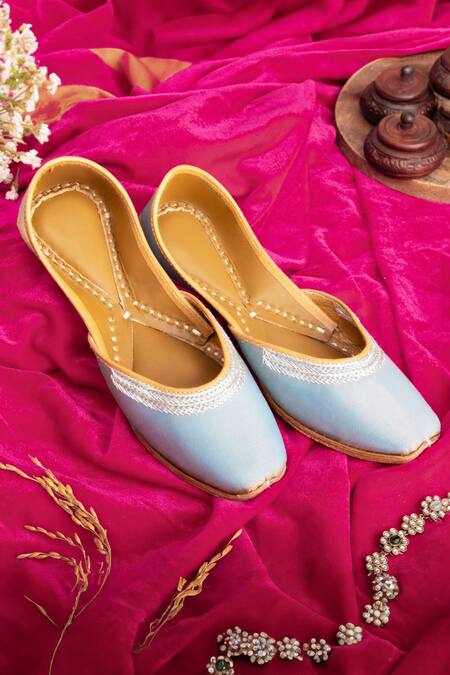 Yassio_Grey Candy Embroidered Juttis _Online_at_Aza_Fashions