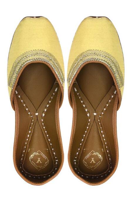 Shop Yassio Yellow Faiza Thread Embroidered Juttis Online at Aza Fashions Shop_Yassio_Yellow Faiza Thread Embroidered Juttis _Online_at_Aza_Fashions