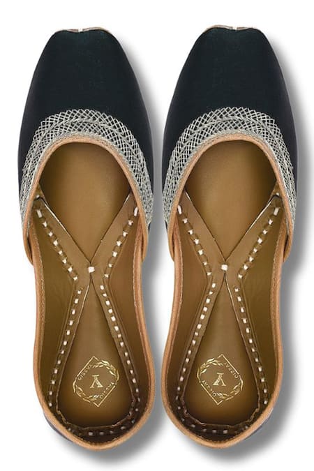 Shop_Yassio_Green Inaya Thread Embroidered Juttis _Online_at_Aza_Fashions