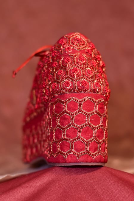 Around Always_Red Beeba Zari Embroidered Sneakers _Online_at_Aza_Fashions