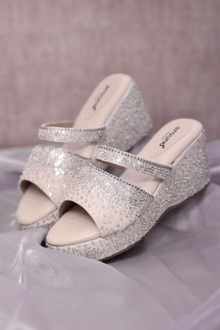 AROUND ALWAYS Evelyn Shimmer Sequin Embroidered Wedges 