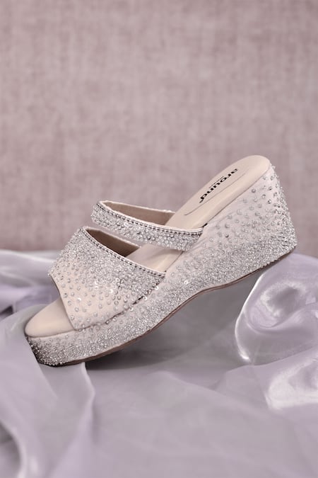 Around Always Ivory Sequins, Beads Evelyn Shimmer Embroidered Wedges Online at Aza Fashions Around Always_Ivory Sequins, Beads Evelyn Shimmer Embroidered Wedges _Online_at_Aza_Fashions