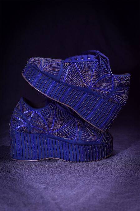 Shop_Around Always_Blue Nila Stripe Embroidered Sneakers _at_Aza_Fashions