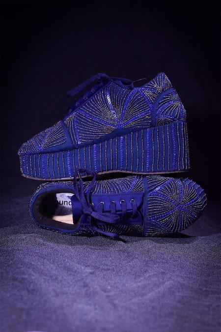 Around Always_Blue Nila Stripe Embroidered Sneakers _Online_at_Aza_Fashions
