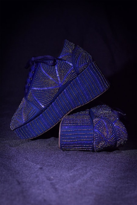 Buy_Around Always_Blue Nila Stripe Embroidered Sneakers _Online_at_Aza_Fashions