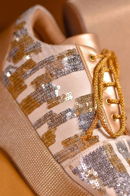 Shop_Around Always_Gold Versa Sequin Embroidered Sneakers_Online_at_Aza_Fashions