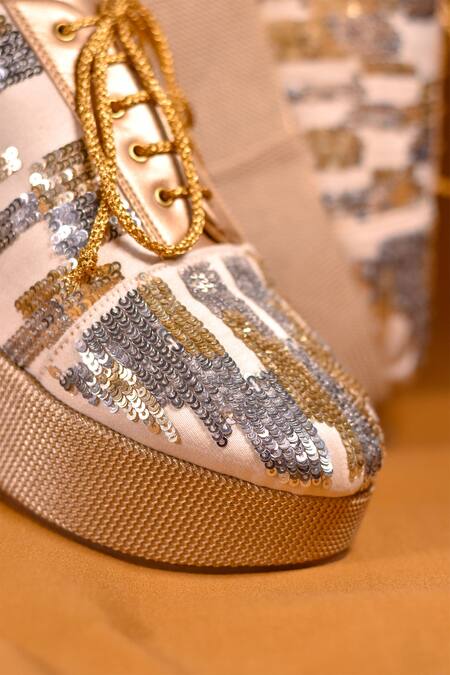 Around Always_Gold Versa Sequin Embroidered Sneakers_at_Aza_Fashions