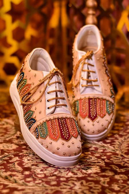 AROUND ALWAYS Multi Color Cutdana Zoya Embroidered Sneakers