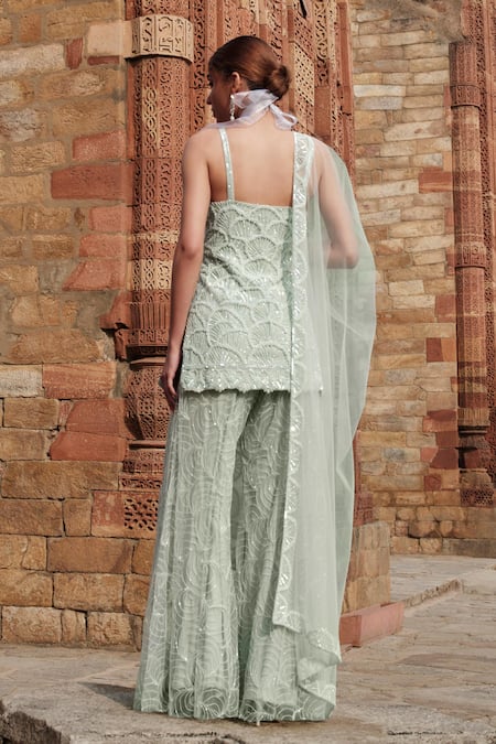 Kashmiraa Sequin Scallop Embroidered Kurta Sharara Set 