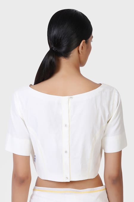 Shop_LAITE_White 70% Cotton Solid V-neck Blouse _at_Aza_Fashions